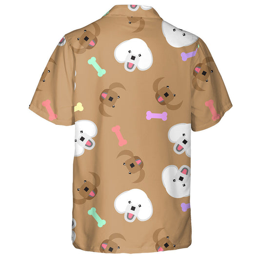 Deilbhíní Cartún Madra agus Cnámh Poodle Ar Léine Haváis Donn, Bronntanas Léine Haváíais, Bronntanas Nollag