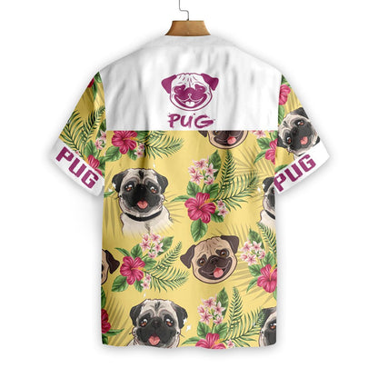 Cute Pug On Yellow Background Design Hawaiian Shirt,Hawaiian Shirt Gift, Christmas Gift