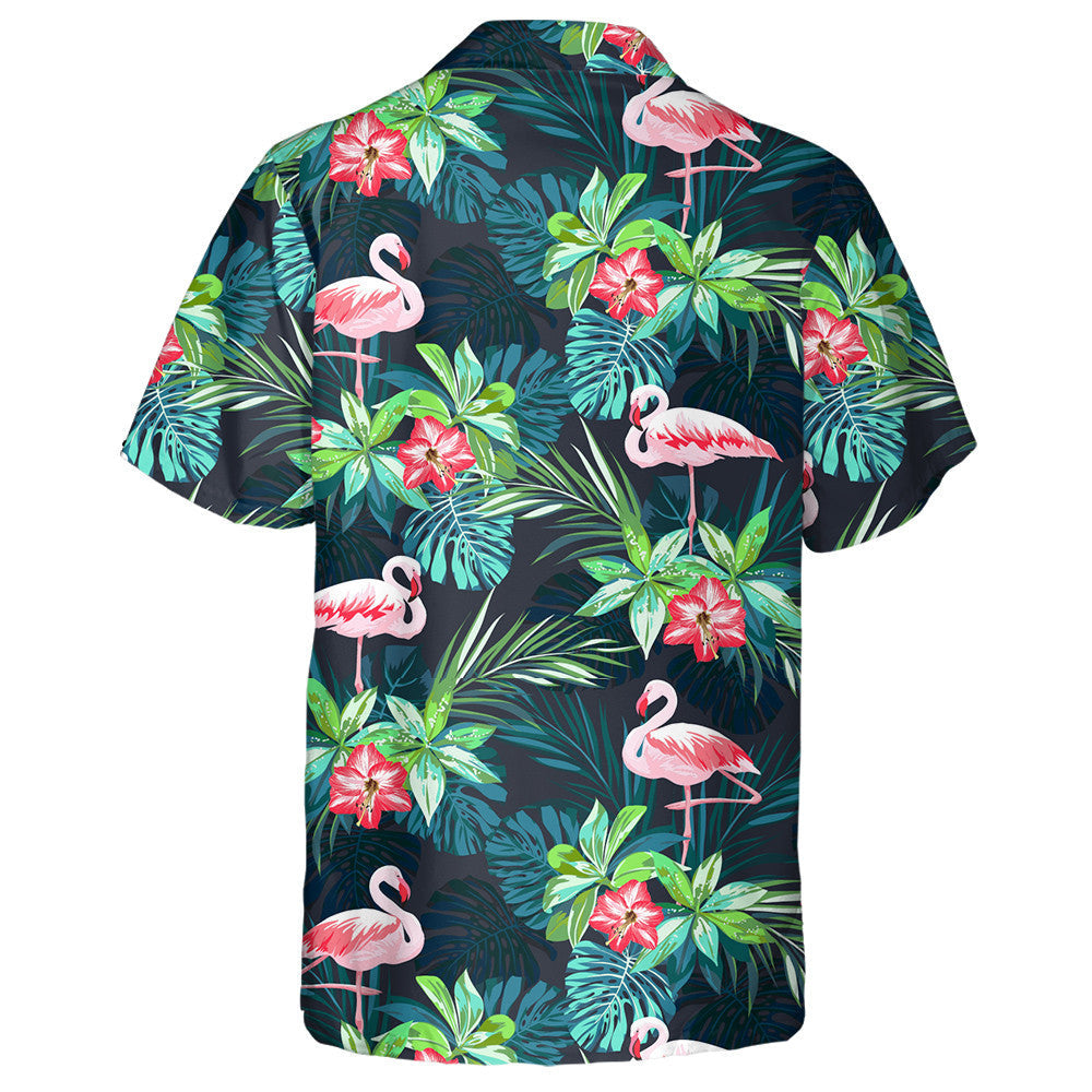 Pink Flamingo With Tropical Leaves And Floral Hawaiian Shirt, Hawaiian Shirt Gift, Christmas Gift