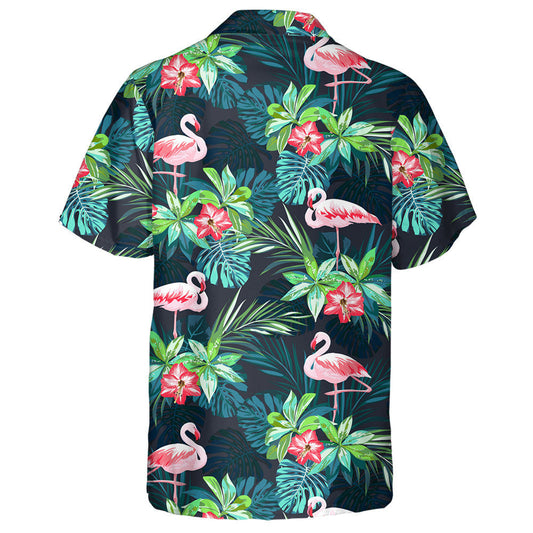Pink Flamingo With Tropical Leaves And Floral Hawaiian Shirt, Hawaiian Shirt Gift, Christmas Gift