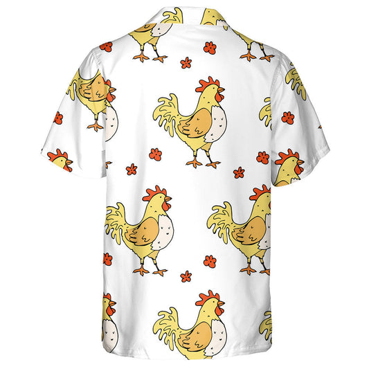Chicken Roosters And Flowers On White Background Hawaiian Shirt, Hawaiian Shirt Gift, Christmas Gift