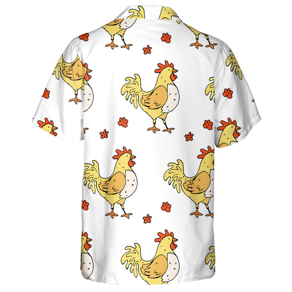 Chicken Roosters And Flowers On White Background Hawaiian Shirt, Hawaiian Shirt Gift, Christmas Gift