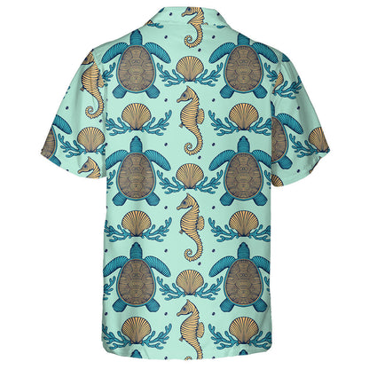 Vintage Sea Life Natural Sea Turtle Hawaiian Shirt, Hawaiian Shirt Gift, Christmas Gift