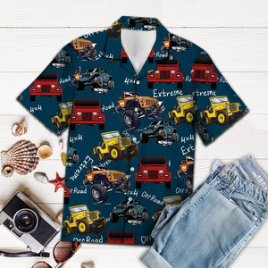 Jeep Cars In Deep Blue Design Hawaiian Shirt, Hawaiian For Gift