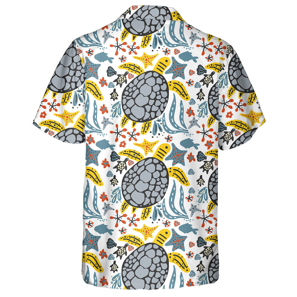Sealife Striped Background Cute Turtle Cartoon Hawaiian Shirt, Hawaiian Shirt Gift, Christmas Gift