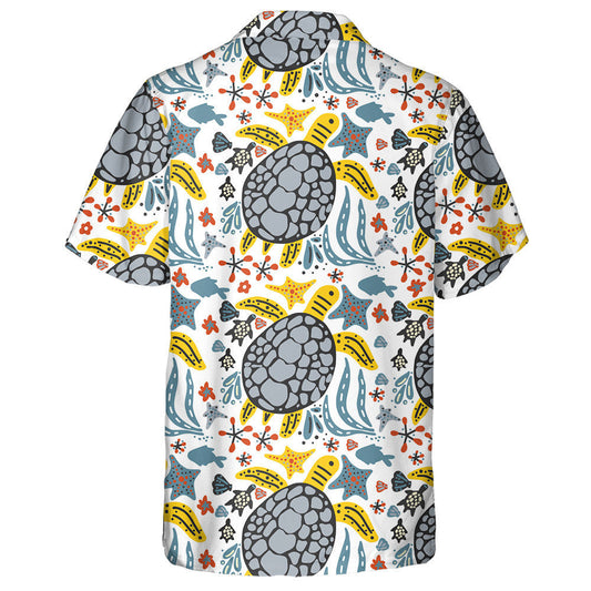 Sealife Striped Background Cute Turtle Cartoon Hawaiian Shirt, Hawaiian Shirt Gift, Christmas Gift