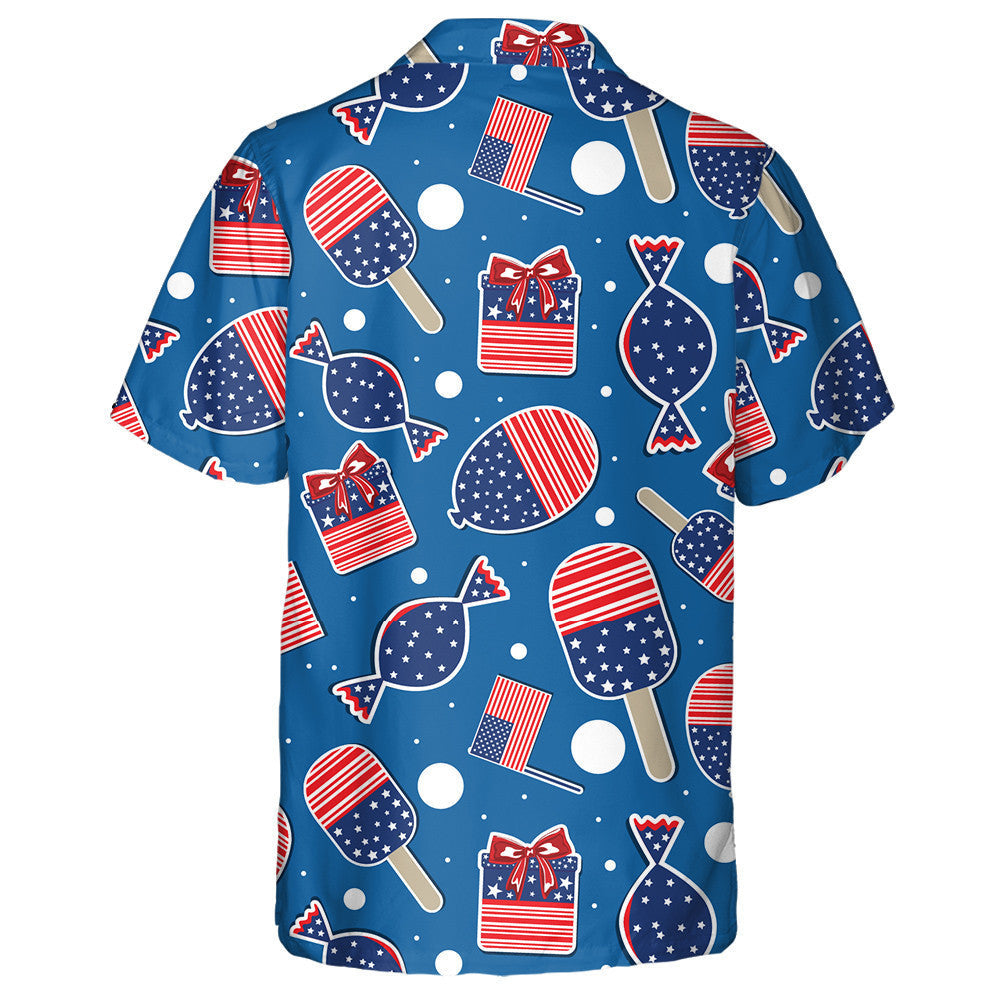 Creative Symbols Of American Independence Day On Blue Background Hawaiian Shirt, Hawaiian Shirt Gift, Christmas Gift