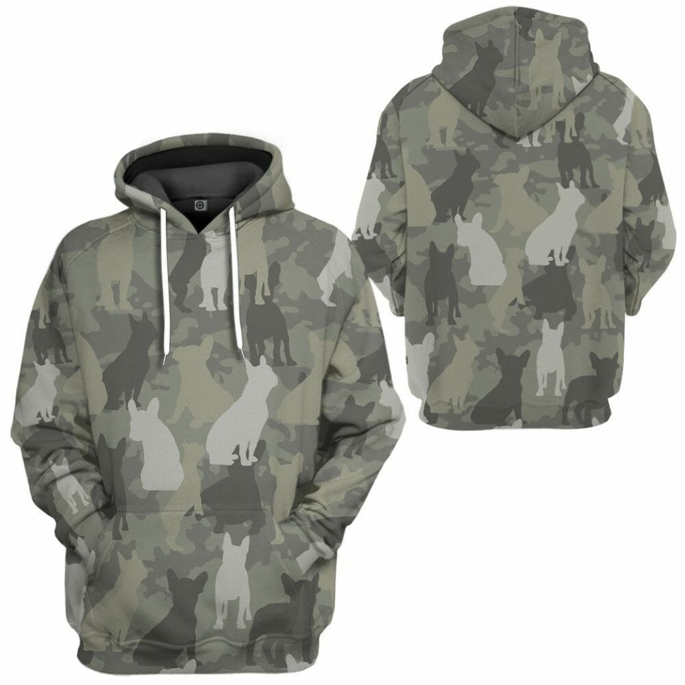 3D Fraincis Bulldog Camo Chustaim Tshirt Éadaí Hoodie