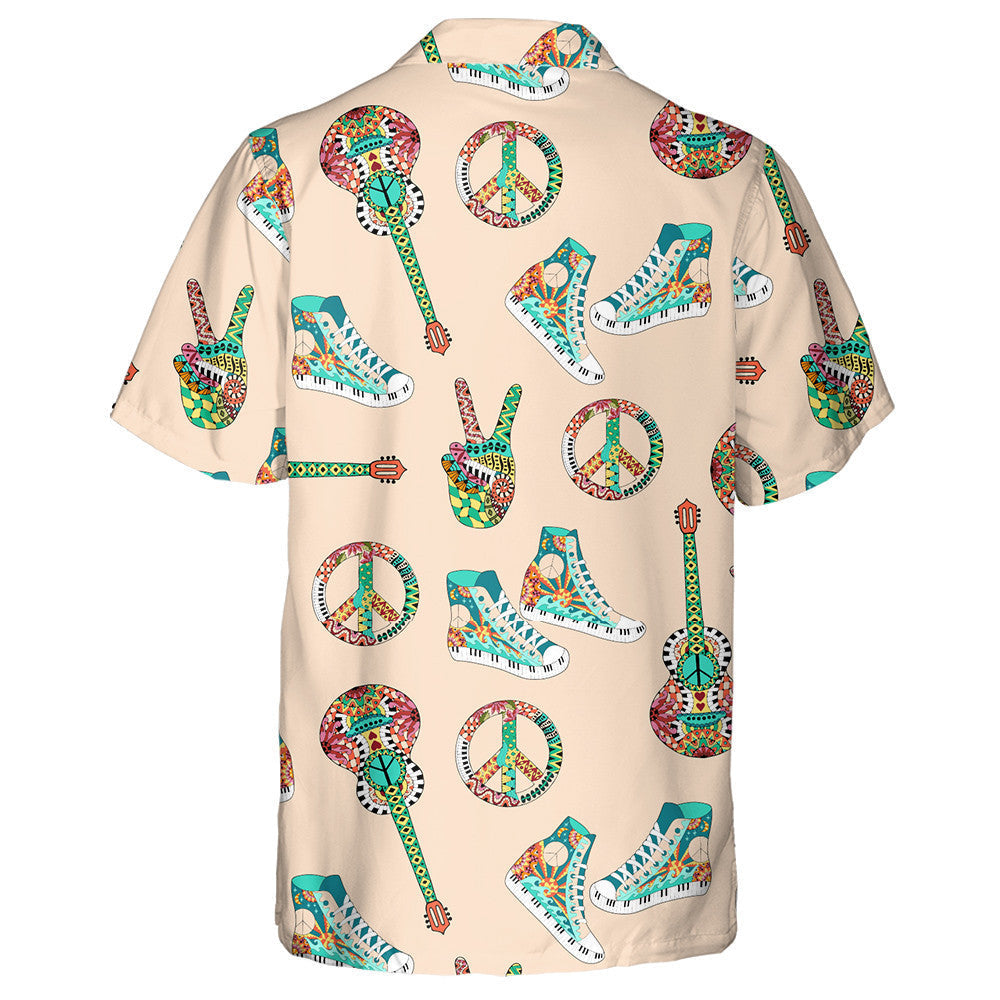 Colorful Hippie Pattern With Rainbow And Peace Symbol Hawaiian Shirt, Hawaiian Shirt Gift, Christmas Gift