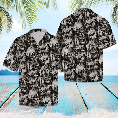 Black And White Gothic Skull Design Hawaiian Shirt, Hawaiian For Gift