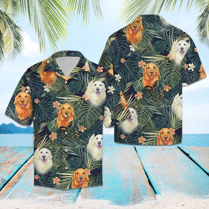 Nice Golden Retriever Among Flowers And Leaves Hawaiian Shirt, Hawaiian Shirt Gift, Christmas Gift