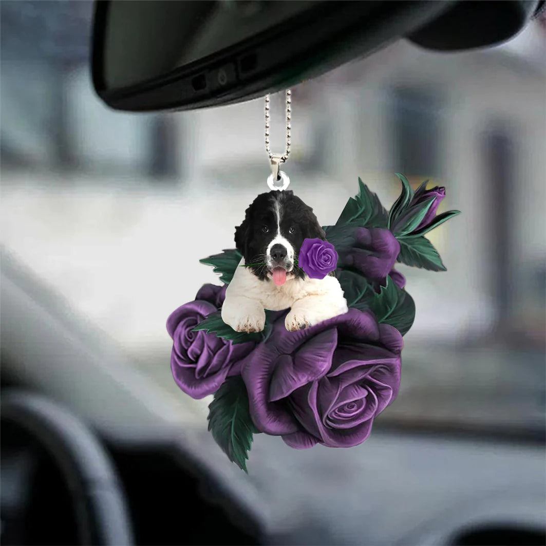 Newfoundland In Purple Rose Car Hanging Ornament, Christmas Decoration