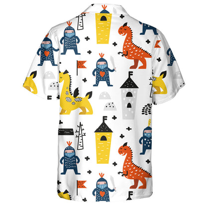 Hand Drawn Fantasy Dragons And Knights Hawaiian Shirt, Hawaiian For Gift