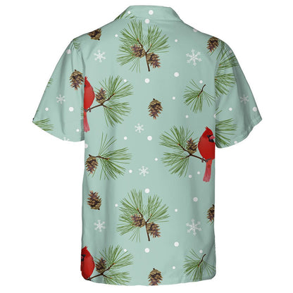 Watercolor Little Red Cardinal Bird And Pine Hawaiian Shirt, Hawaiian Shirt Gift, Christmas Gift