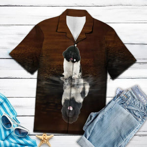 Cute Newfoundland Dog Reflection Themed Hawaiian Shirt,Hawaiian Shirt Gift, Christmas Gift