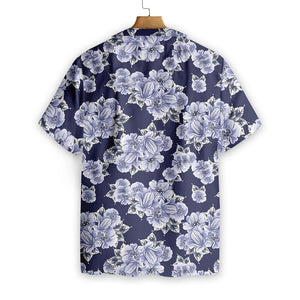 White Floral On Blue Background Design Hawaiian Shirt, Hwaiian For Gift