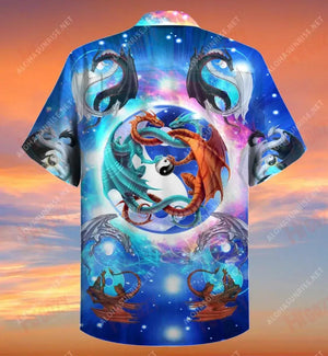 Yin Yang Dragon Unisex Short Short Sleeve Shirt Summer Hawaiian T Shirts Custom Hawaiian Shirts Hawaiian Shirt Pattern, Hawaiian Shirt Gift, Christmas Gift