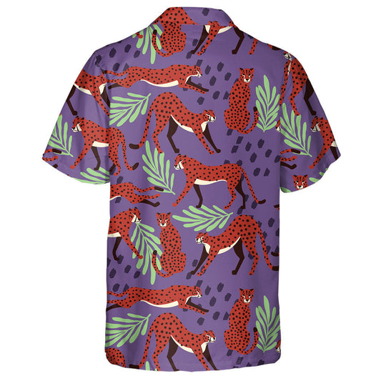 Modern Cartoon Leopard Elements On Purple Background Hawaiian Shirt, Hawaiian Shirt Gift, Christmas Gift