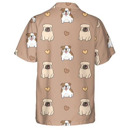 Cartoon Bulldog And Heart On Brown Background Hawaiian Shirt, Hawaiian Shirt Gift, Christmas Gift