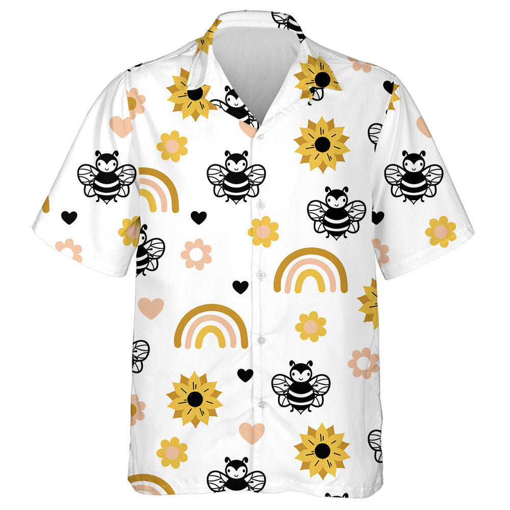 Funny Bees Sunflowers And Rainbows Pattern Hawaiian Shirt,Hawaiian Shirt Gift, Christmas Gift