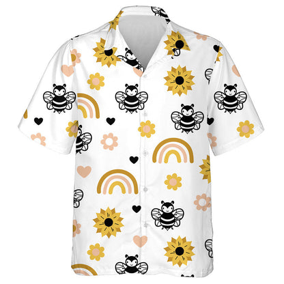 Funny Bees Sunflowers And Rainbows Pattern Hawaiian Shirt,Hawaiian Shirt Gift, Christmas Gift