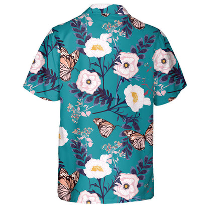 Blooming White Flowers With Butterfly Botanical Garden Hawaiian Shirt, Hawaiian Shirt Gift, Christmas Gift