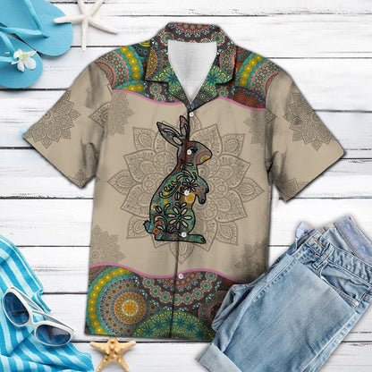 Vintage Rabbit Stand Still Mandala Style Flower Patchwork Hawaiian Shirt, Hawaiian Shirt Gift, Christmas Gift
