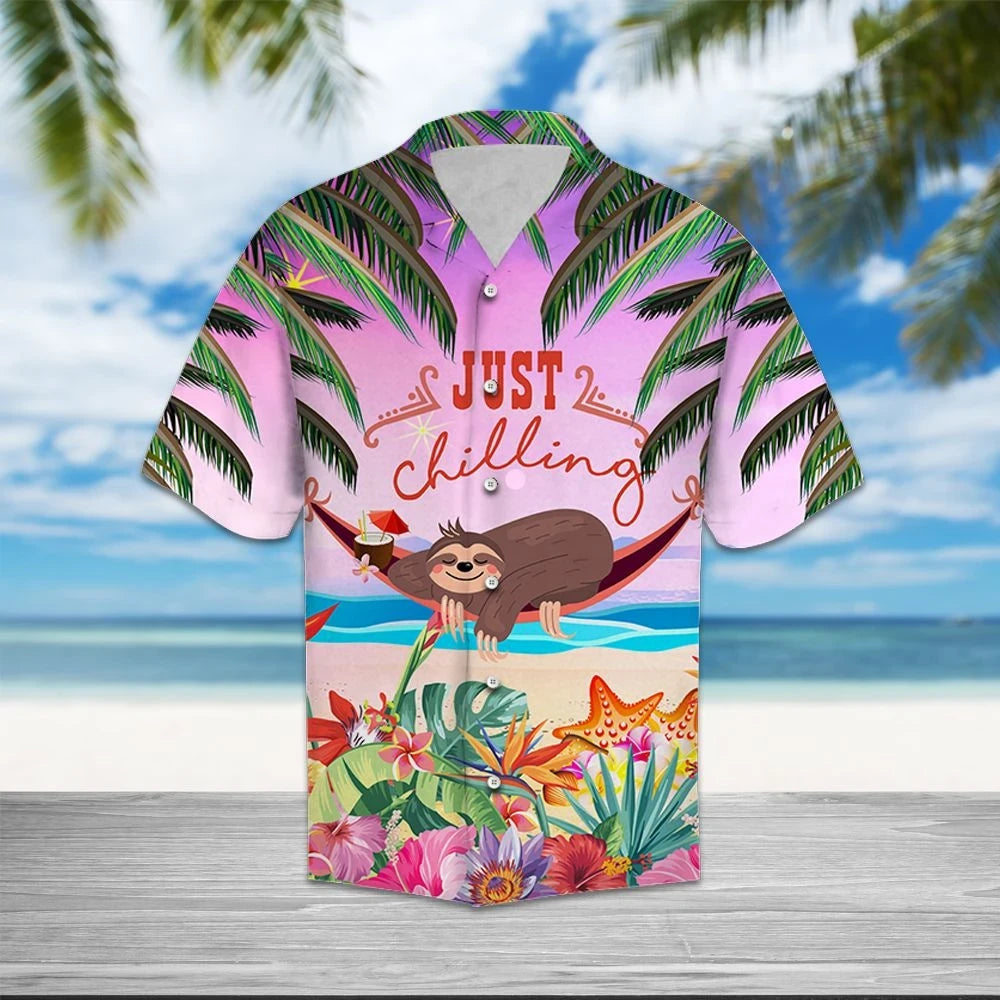 Sloth Leisciúil Díreach Fuarú Aloha Beach Design Léine Haváís Téamach, Bronntanas Léine Haváís, Bronntanas Nollag