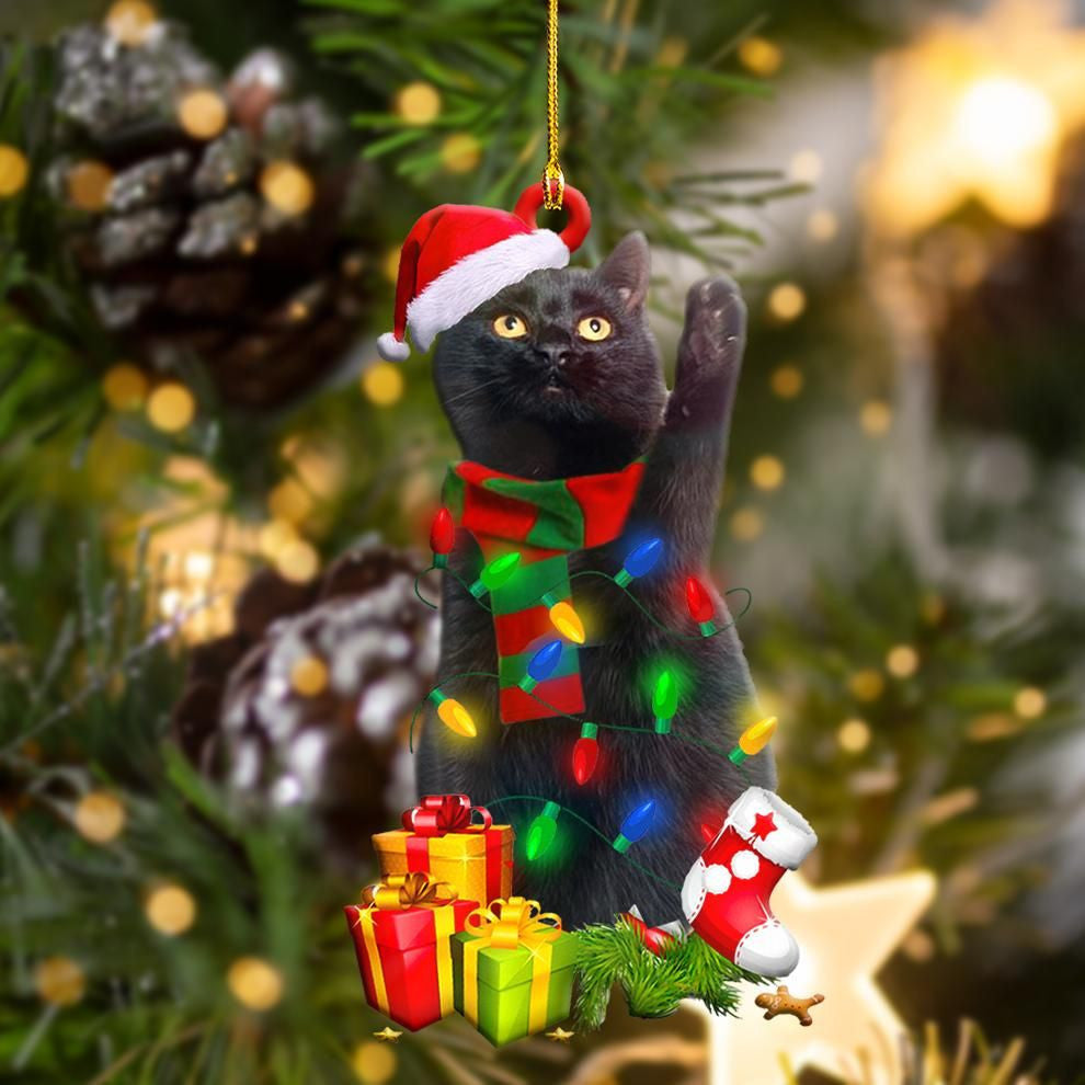 Black Cat Christmas Shape Ornament, Christmas Ornament Gift, Christmas Gift, Christmas Decoration