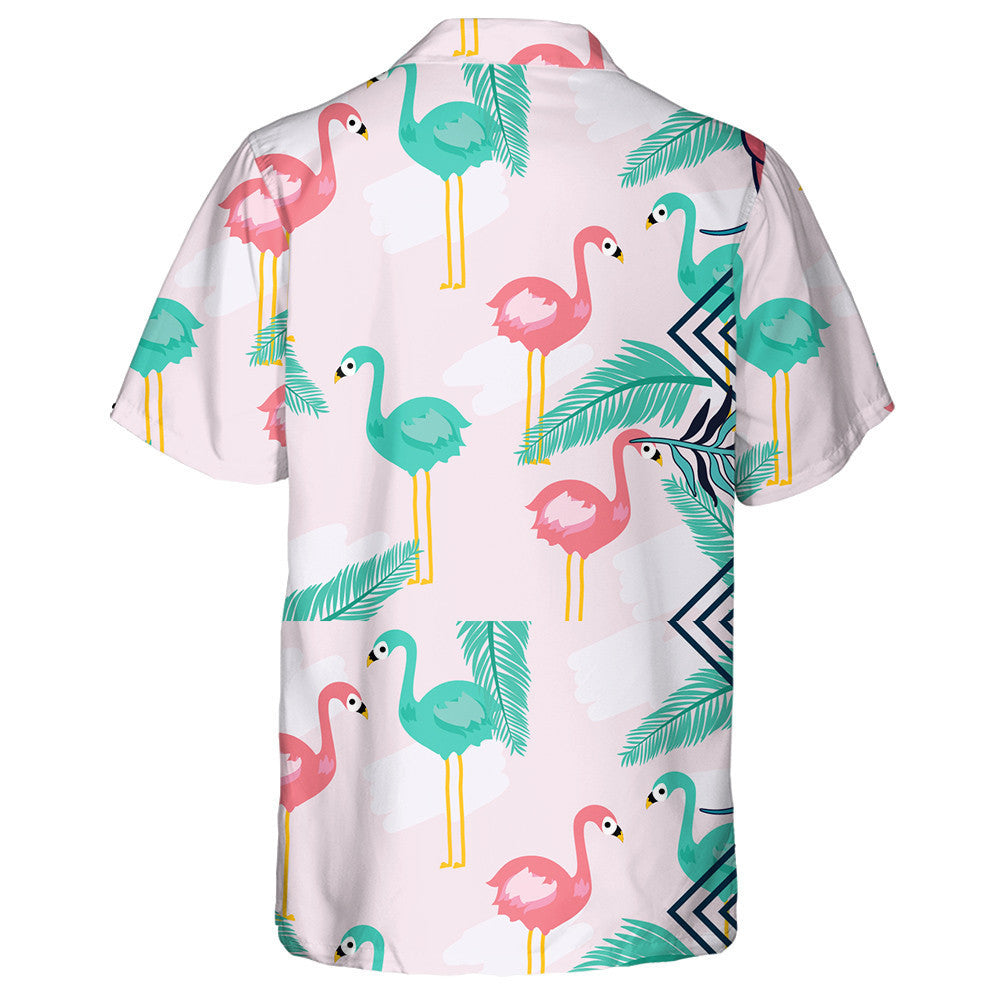 Green And Pink Flamingo With Palm Leaves Hawaiian Shirt, Hawaiian Shirt Gift, Christmas Gift
