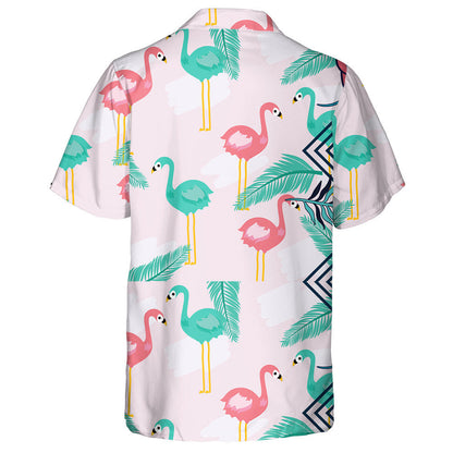 Green And Pink Flamingo With Palm Leaves Hawaiian Shirt, Hawaiian Shirt Gift, Christmas Gift