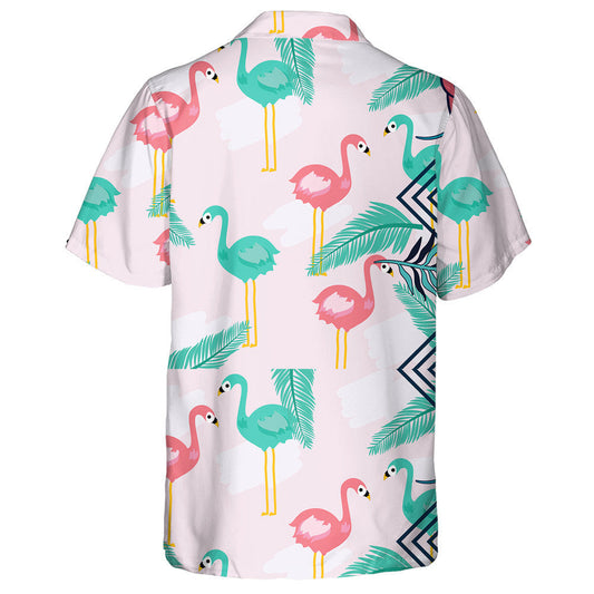 Green And Pink Flamingo With Palm Leaves Hawaiian Shirt, Hawaiian Shirt Gift, Christmas Gift