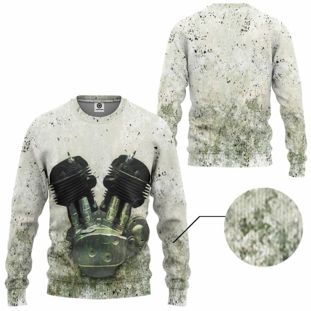 3D HD 1929 1976 Flathead Motorcycle Drag Racing Engine Custom Tshirt Hoodie Apparel