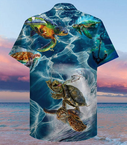 Sea Turtle Ocean Waves Design Hawaiian Shirt,Hawaiian Shirt Gift, Christmas Gift