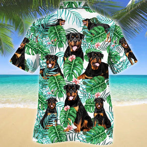 Rottweiler Dog Tropical Plant Monstera Leaves Pattern Hawaiian Shirt, Hawaiian Shirt Gift, Christmas Gift