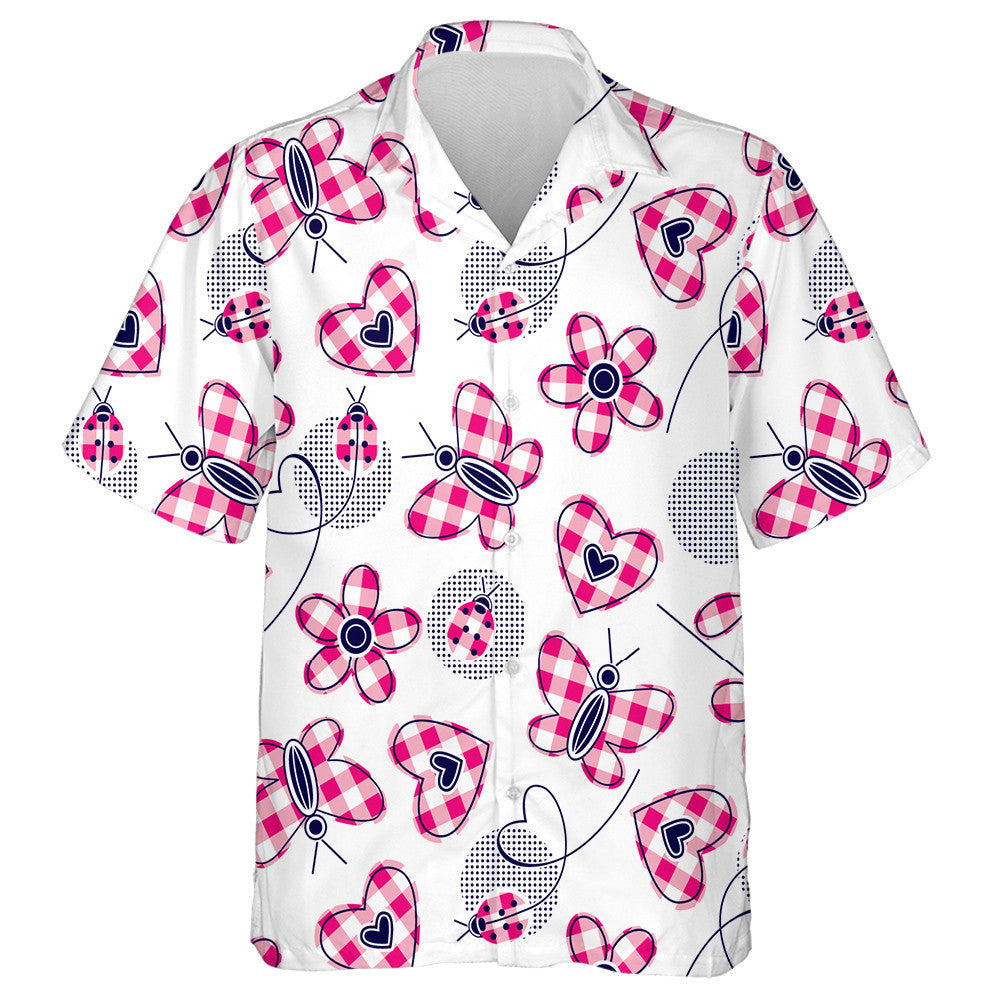 Theme Butterflies Plaid Hearts Chrysanthemum And Ladybug Hawaiian Shirt, Hawaiian Shirt Gift, Christmas Gift