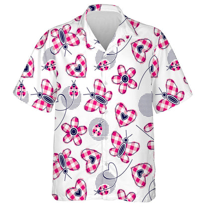 Theme Butterflies Plaid Hearts Chrysanthemum And Ladybug Hawaiian Shirt, Hawaiian Shirt Gift, Christmas Gift