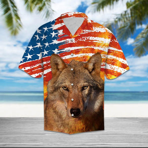 Awesome Wild Wolf Portrait On Usa Flag Pattern Hawaiian Shirt, Hawaiian Shirt Gift, Christmas Gift