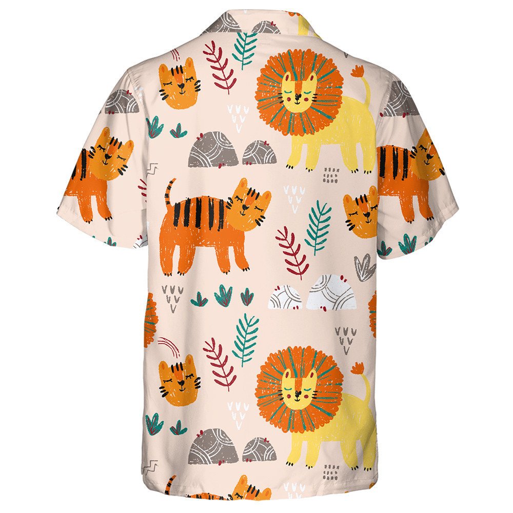 Cute Children Lion With Leaves And Mountain Hawaiian Shirt, Hawaiian Shirt Gift, Christmas Gift