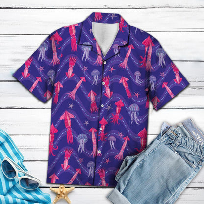 Lovely Squid With Purple Jellyfish Hawaiian Shirt,Hawaiian Shirt Gift, Christmas Gift