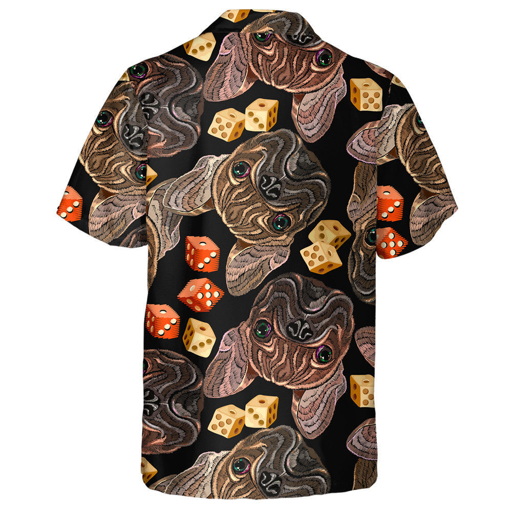 Embroidery French Bulldog And Dice Background Hawaiian Shirt,Hawaiian Shirt Gift, Christmas Gift