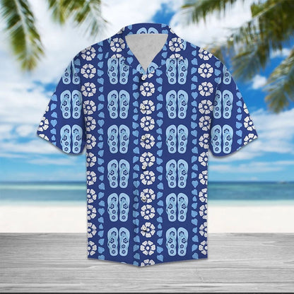 Blue Flip-flops And Hibiscus Hawaiian Shirt, Hawaiian For Gift