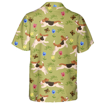 Funny Beagle Dog Run On Flower Meadow Hawaiian Shirt, Hawaiian Shirt Gift, Christmas Gift