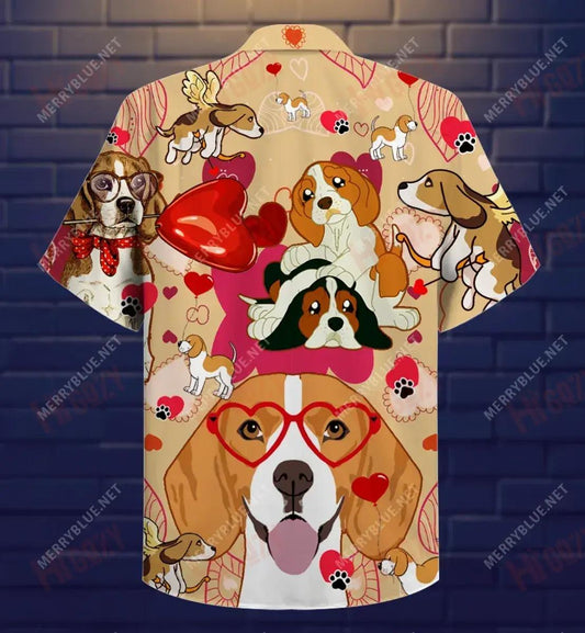 Beagle Happy Valentine'S Day Short Sleeve Shirt Vacation Short Sleeve Hawaiian Crazy Shirts Hawaiian Shirt Pattern,Hawaiian Shirt Gift, Christmas Gift