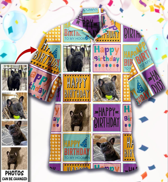 Custom Photo Pet Lover Happy Birthday Pattern Hawaiian Shirt, Hawaiian Shirt Gift, Christmas Gift