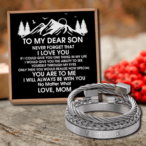 Mom To Son - Always Be With You Roman Numeral Bangle Weave Bracelets Set