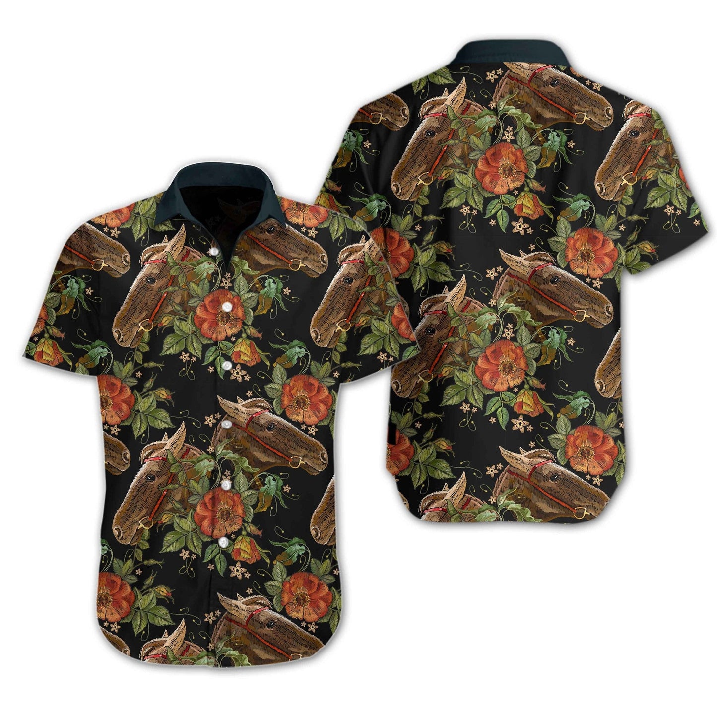 Horse Embroidery The Blooming Design Hawaiian Shirt, Hawaiian For Gift
