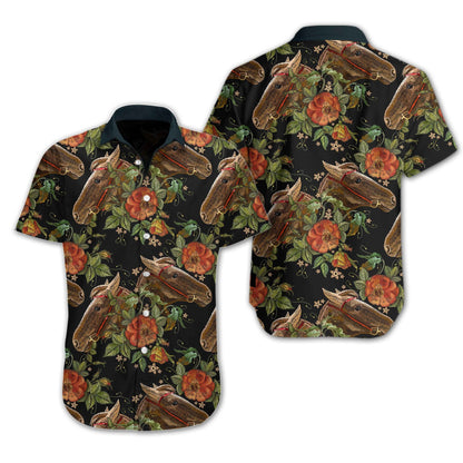 Horse Embroidery The Blooming Design Hawaiian Shirt, Hawaiian For Gift