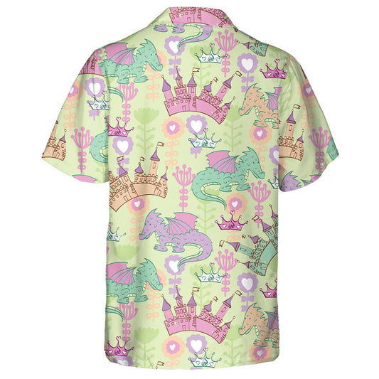 Castle And Cartoon Dragons Pink And Green Hawaiian Shirt, Hawaiian Shirt Gift, Christmas Gift