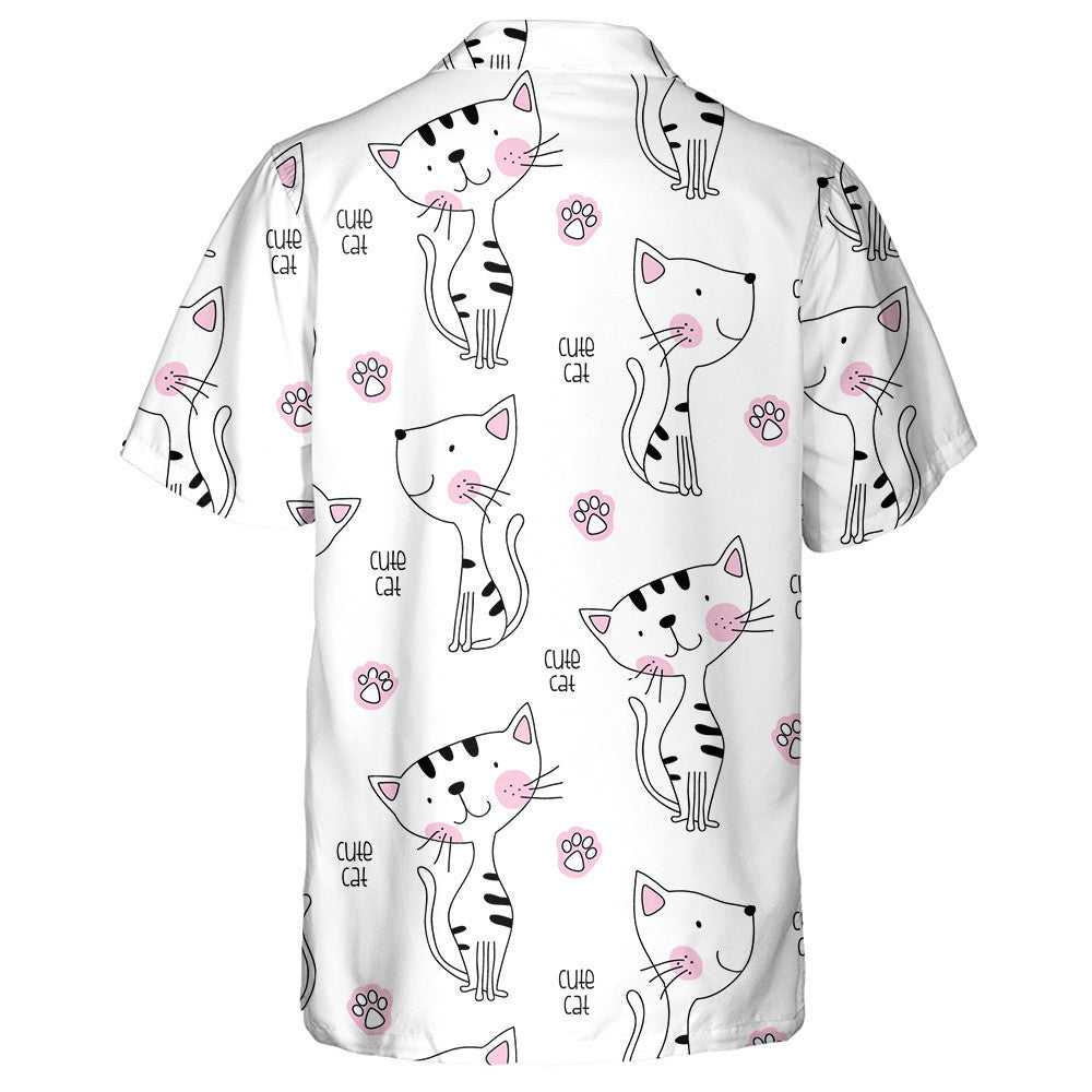 Cute Cats And Pink Paw On White Hawaiian Shirt, Hawaiian Shirt Gift, Christmas Gift